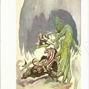 vintage Frank Frazetta 11" x 9" Book Plate Print -Beasts of Venus